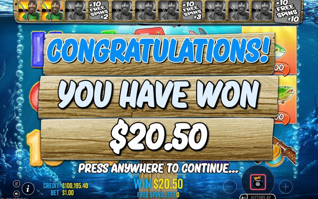Win amount shown after a winning line