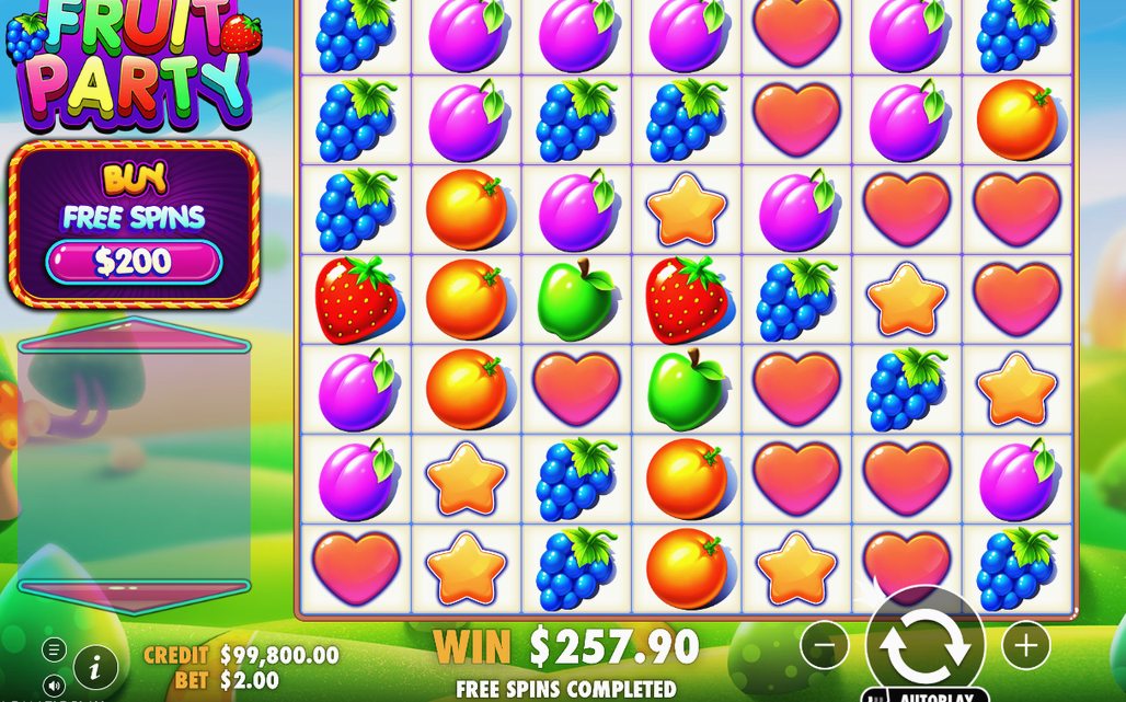 Winning cluster and payout shown on the 7x7 grid