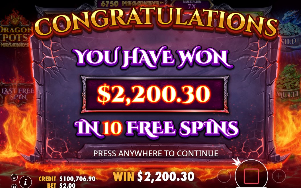 Win screen with the total paid in the round